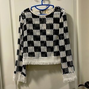 Black & white lace and fringe top - Nicole Miller - Size S - NWT - So chic